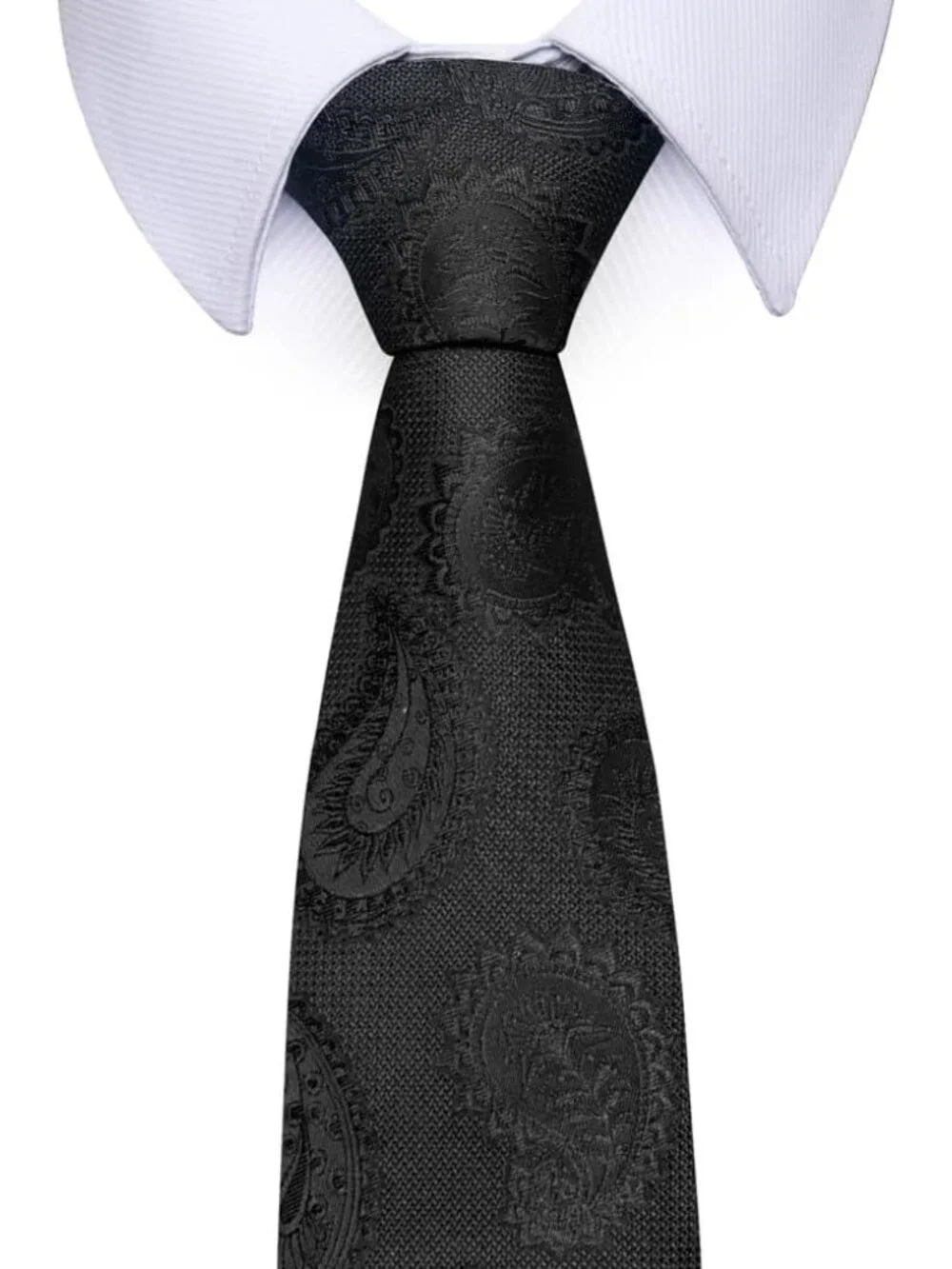 Men's Black 100% Microfiber Paisley Jacquard Formal Classic Necktie For Business